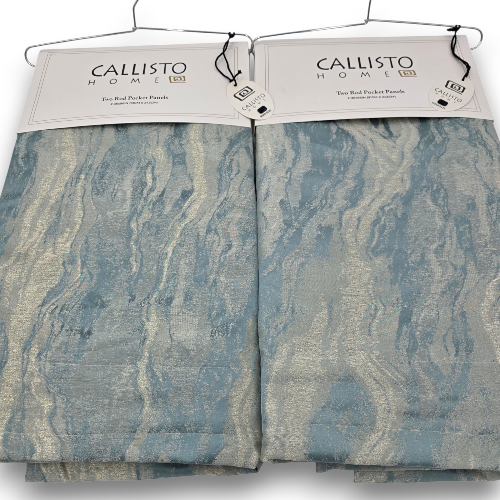 Callisto Home Curtains Drapes Blue Abstract set of 4 Panels 96″ Lined Luxury New