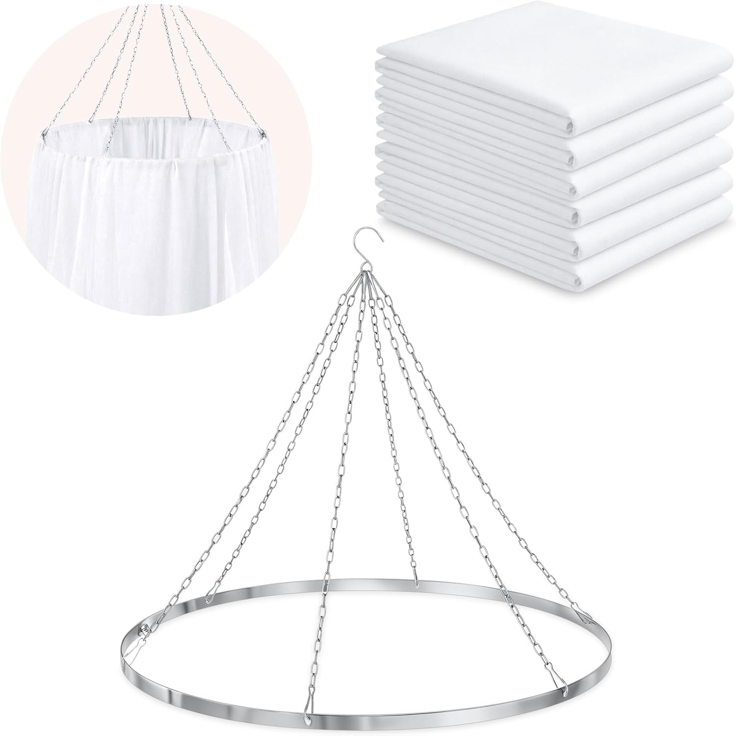 5ft x 20ft Wedding Ceiling Drapes Kit 6 Panels White Chiffon + Silver Hanging Ki