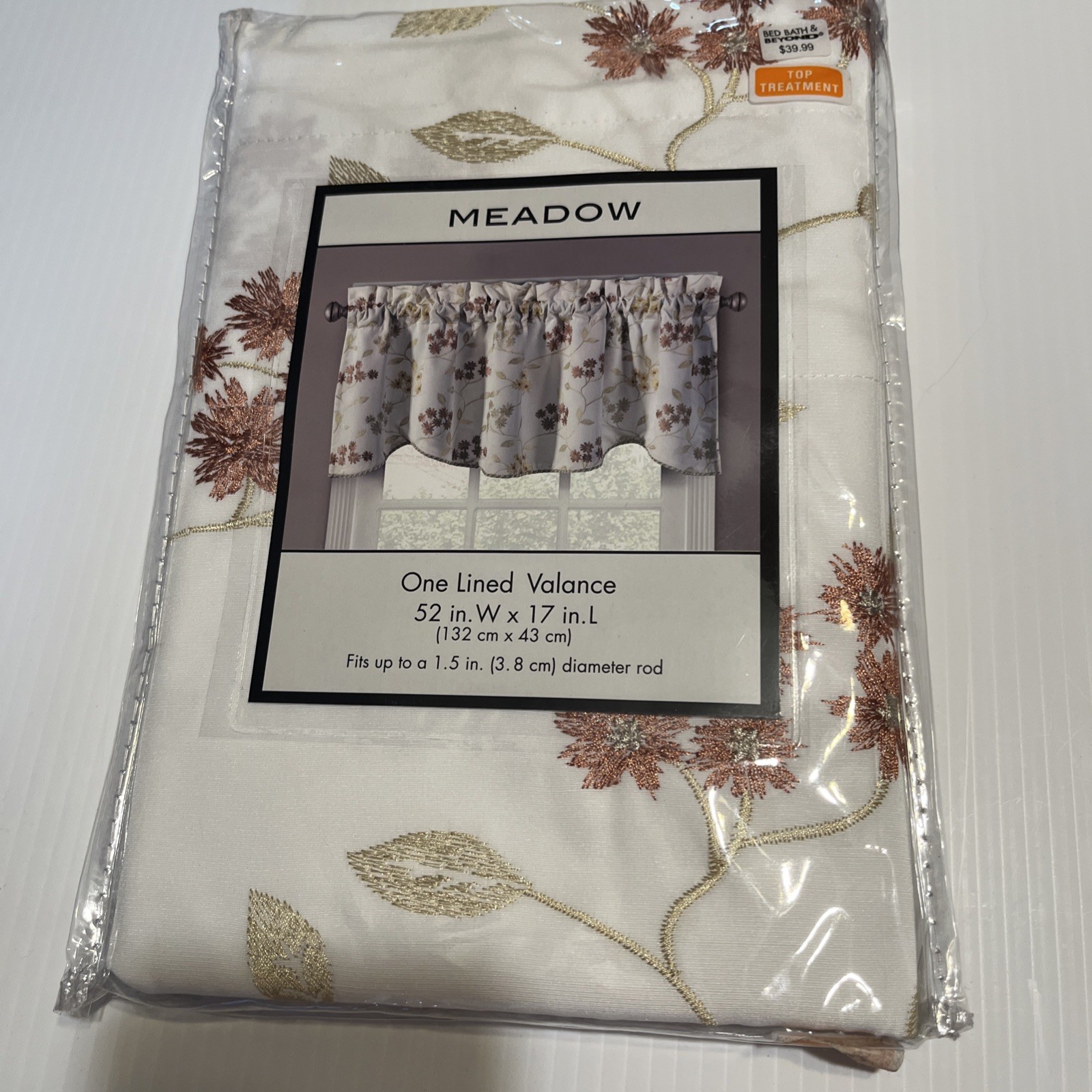 MEADOW, One Lined Valance 52” x 17” EMBROIDERED FLORAL NEW NIP