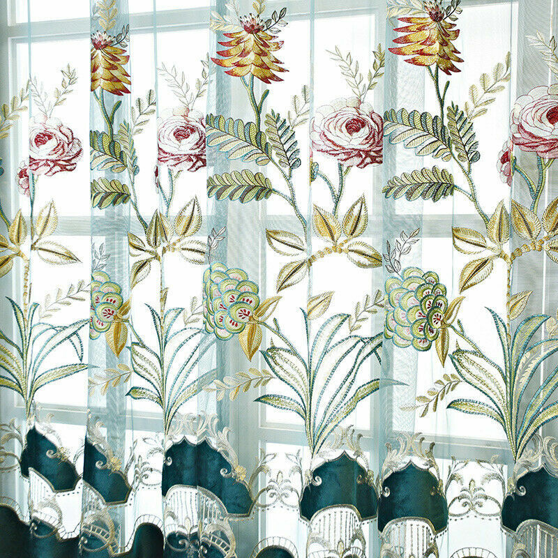Chenille Floral Embroidery Curtains for Dimming Living Room Window