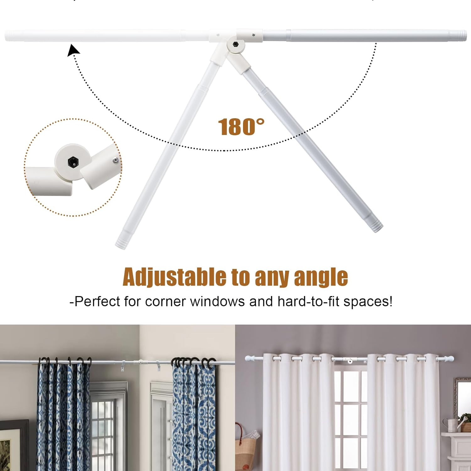 Corner Window Curtain Rod, 1″ Heavy Duty L-Shaped Curtain Rods, 36-136″ Adjustab