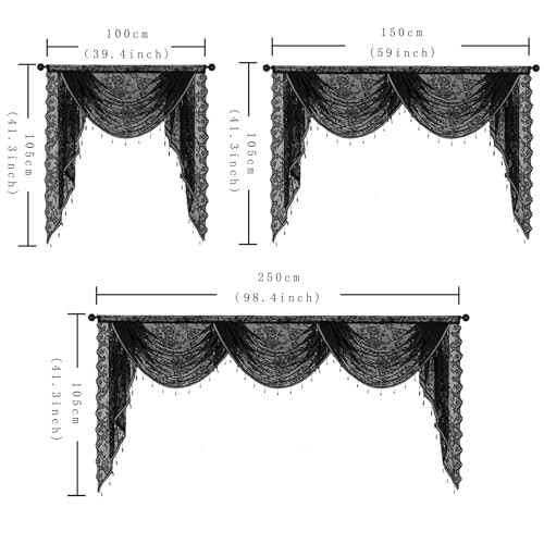 Sheer Lace Waterfall Window Valance with Bead 39″W x 41″L (Pack of 1) Black
