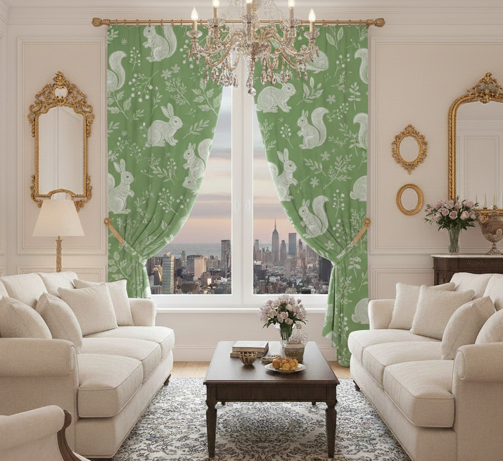 Woodland animal Curtains, Dense Floral , Living Room 70% Light Blocking
