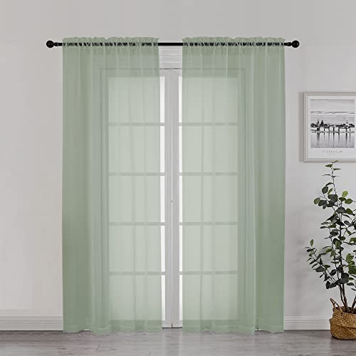Sheer Curtains 72 Inch Length 2 Panels, 42″W x 72″L (Pack of 2) Sage Green
