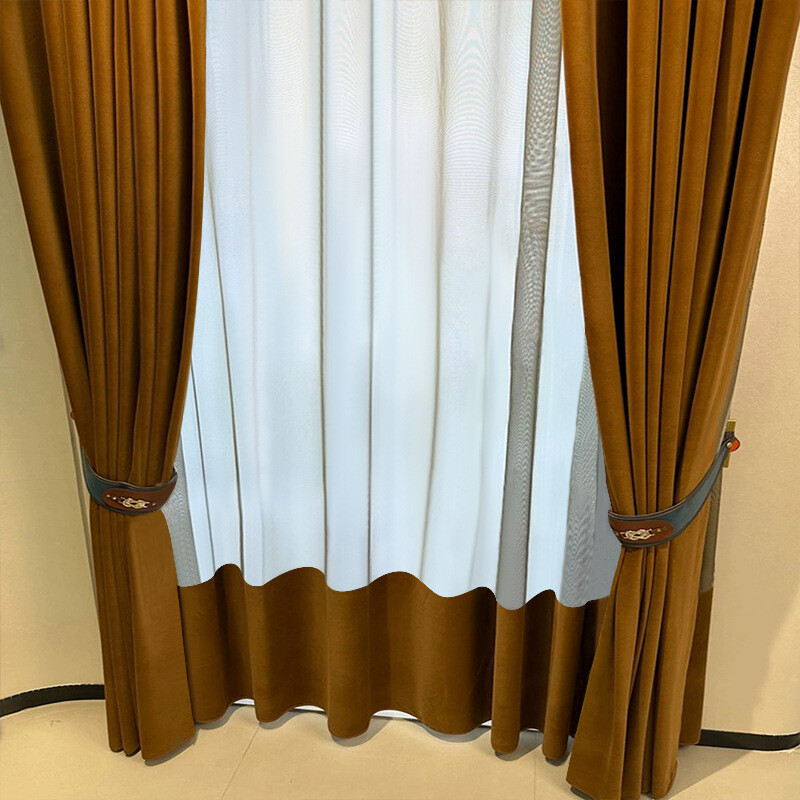 Custom Nordic shading modern pumpkin brown velvet cloth curtain valance C1785