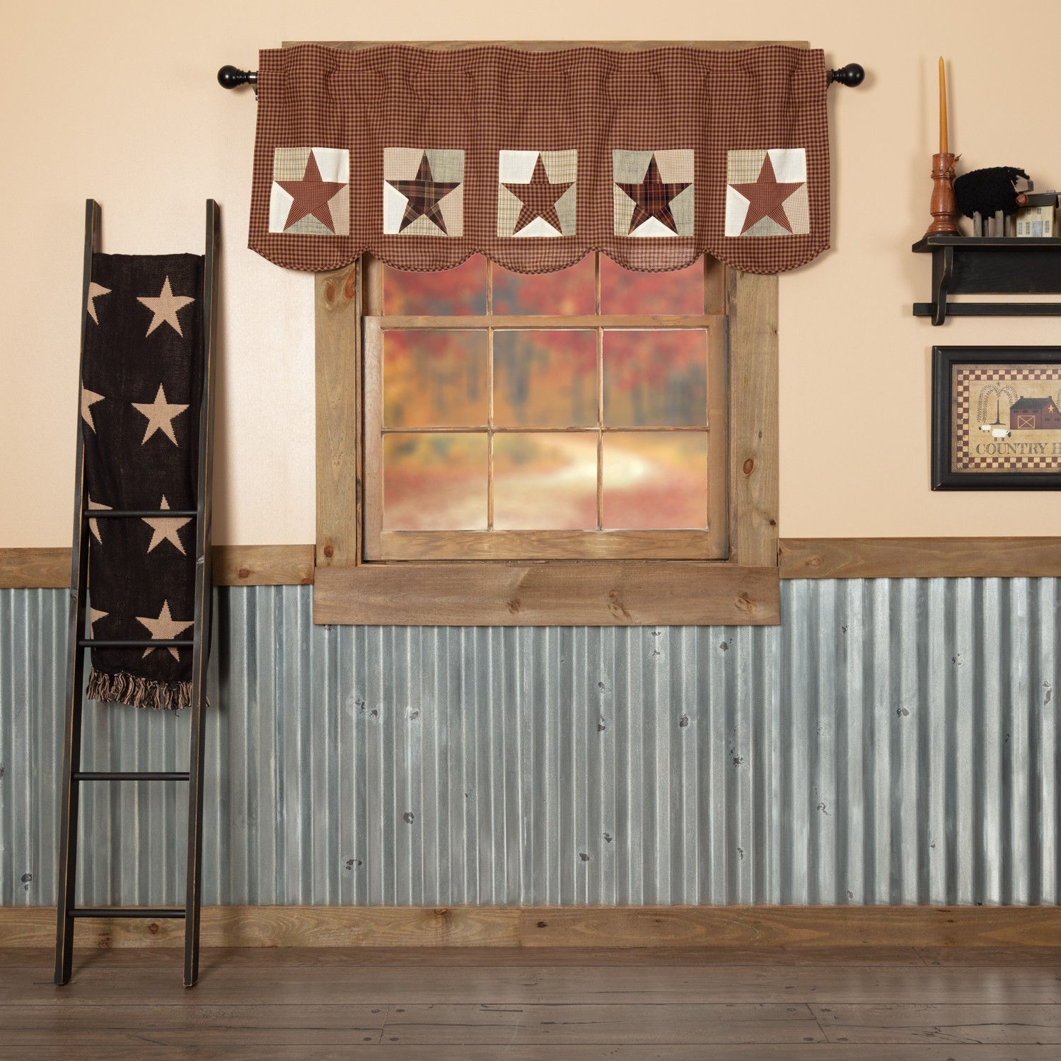 Abilene Patch Block and Star Valance 20×60 Country Primitive Rustic VHC BRAND