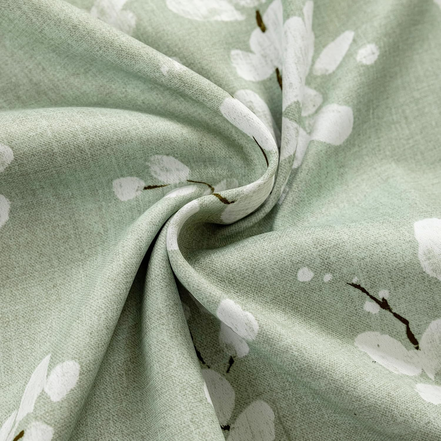 Sage Green Floral Blackout Curtains, 84″ Thermal Insulated Grommet Panels