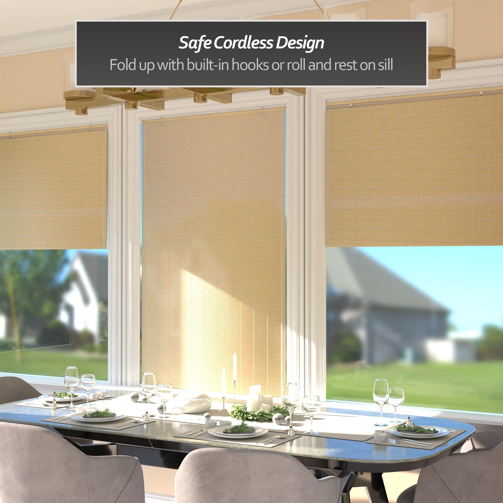Red Lantern Matchstick Cordless Window Shade – Natural 36 Wide