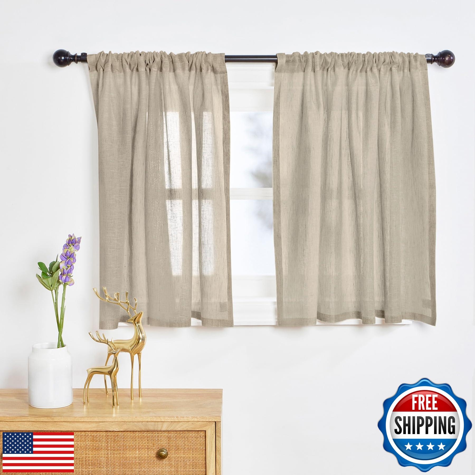 Solino Home 100% Pure Linen Sheer Curtain 36 Inches – European Flax Natural C