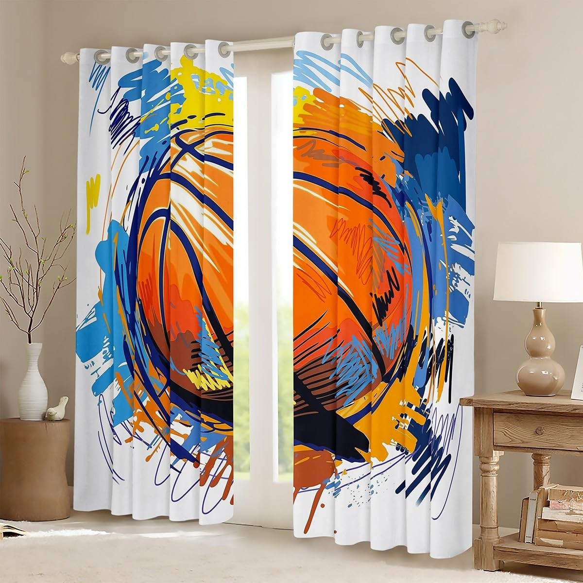 Basketball Window Curtains 42W»x84L» Boys Games Sports Theme Curtain Panels Y…