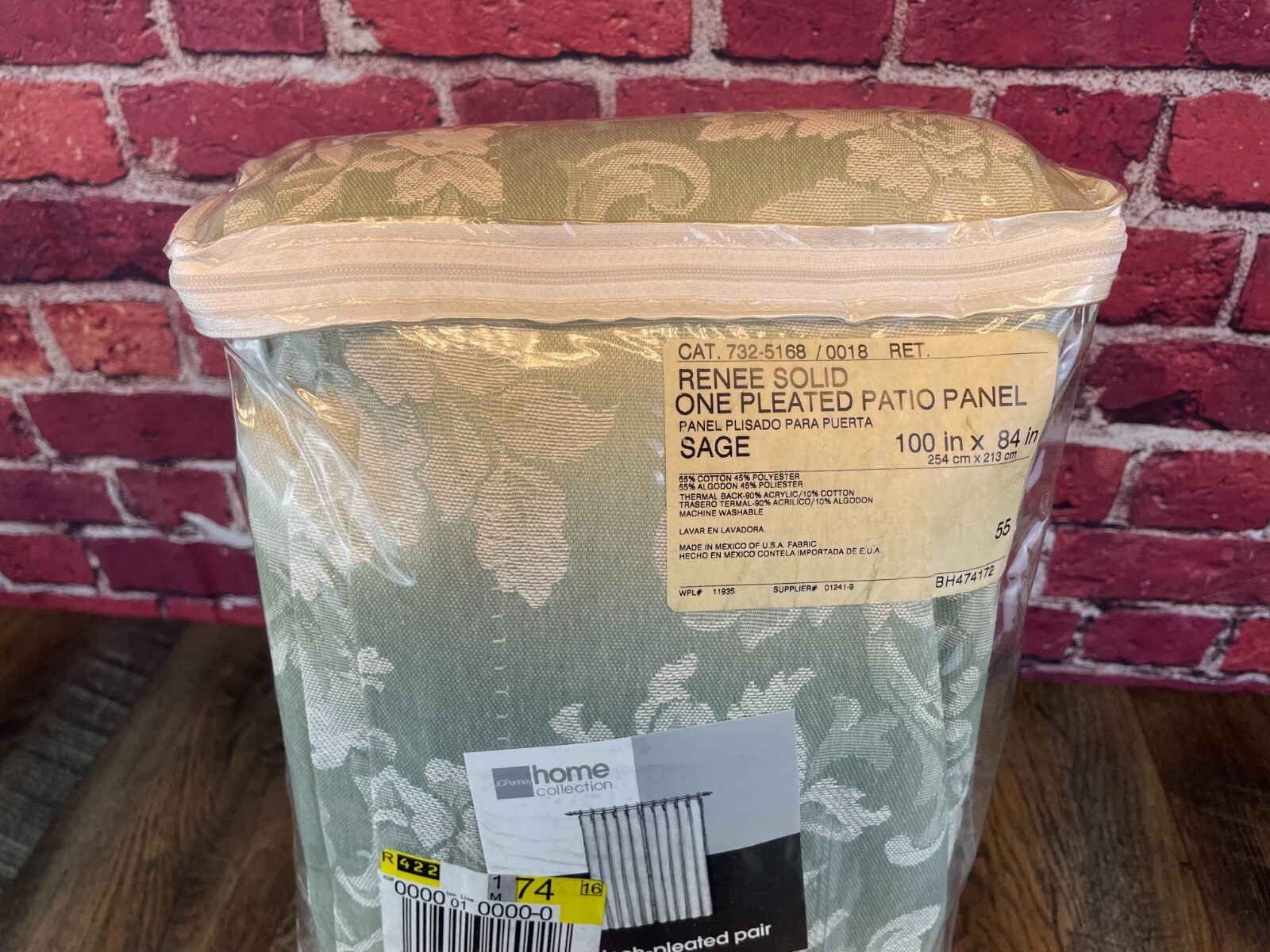 Preowned JC PENNEY Home RENEE SOLID ONE PLEATED PATIO PANEL 100″ x 84″ SAGE Nice