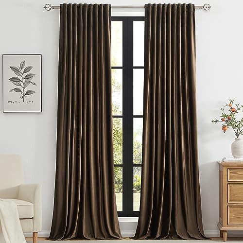 Velvet Curtains 90 inch Long for Living Room,Set 52″W x 90″L (Pack of 2) Brown