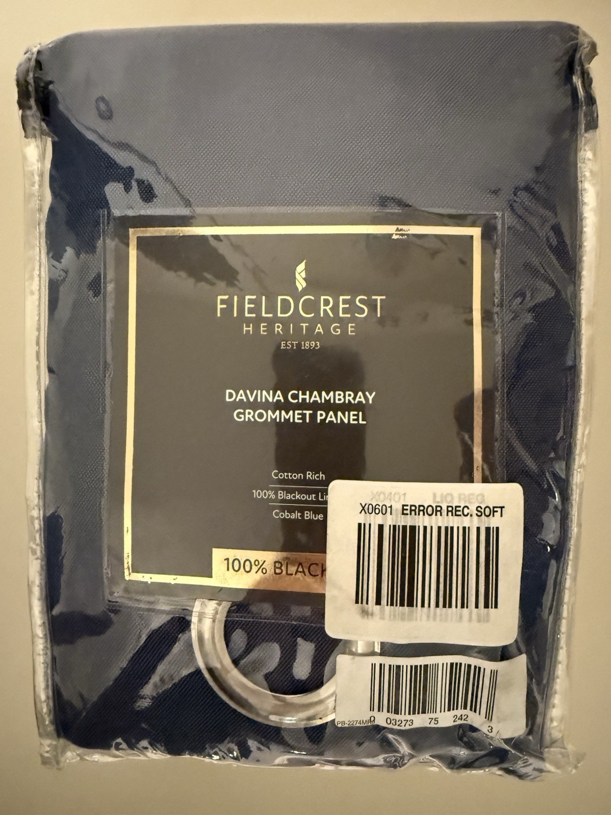 Fieldcrest Davina Chambray Grommet Panel 50 x 108 Blackout-Cobalt Blue