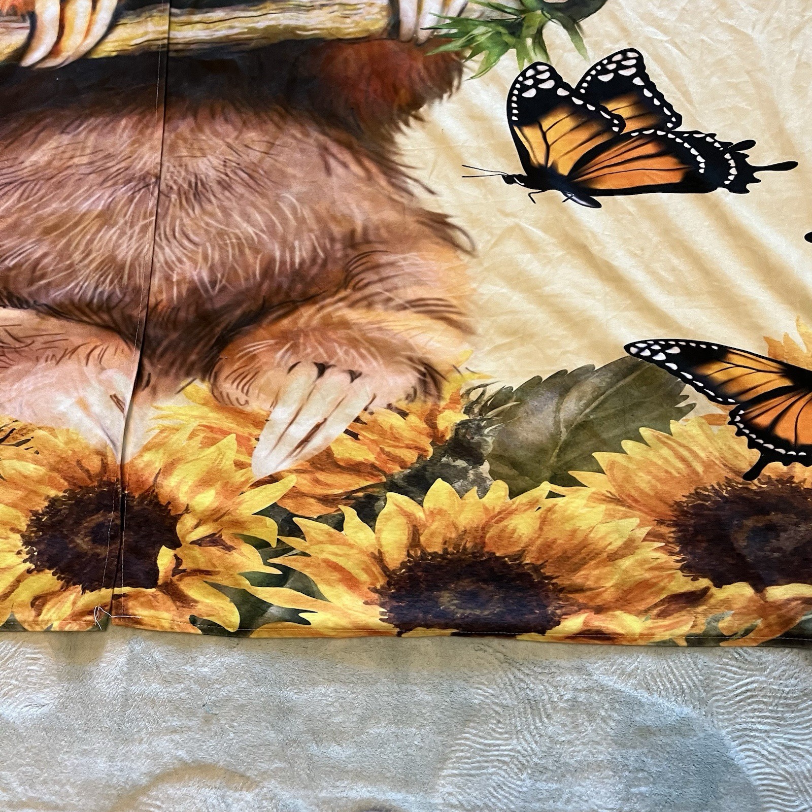 2 Curtain Panels Sloth W/ Butterflies 40 X 47” Monarch Sunflowers Yellow Flowers