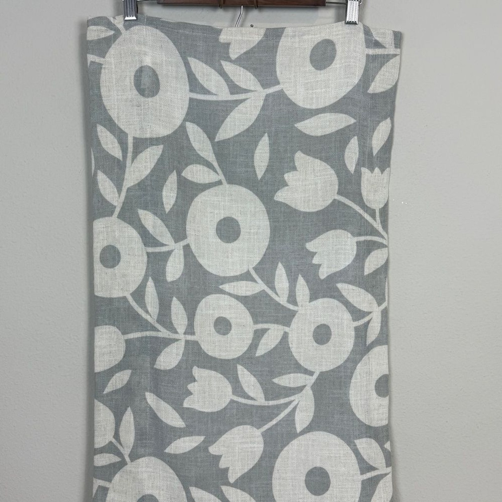 Grey White Modern Floral Linen Look Valance Curtain 60×17”