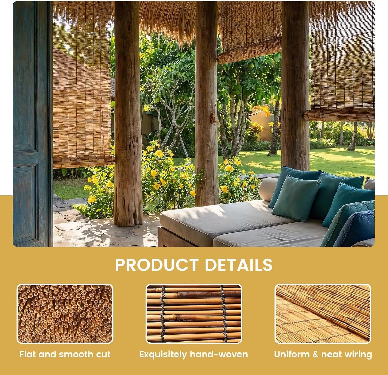 Outdoor Blinds Roman Shades for Windows Bamboo Roller Shades for Patio Porch