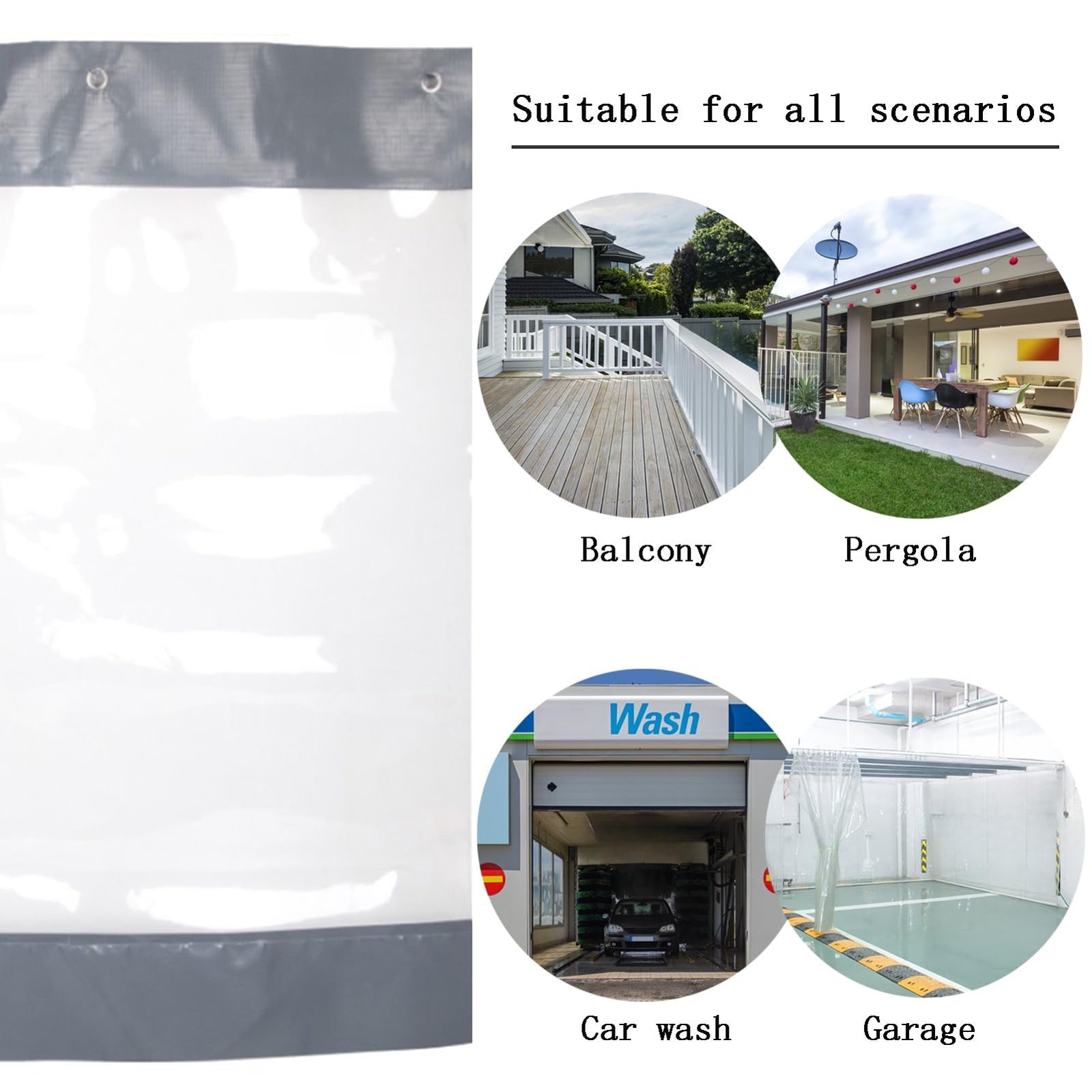 HIYOUGO Outdoor Clear Panel Curtain Tarp Panel, Vinyl Patio Enclosure, Heavy