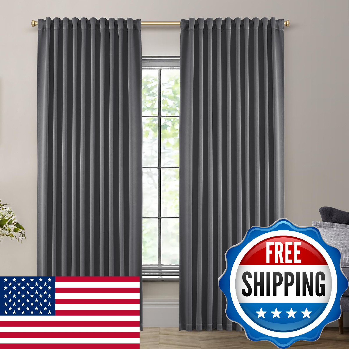 SHINELAND Extra Wide 72 Inch Wide Pleated Blackout Curtains 84 Inch Long, Therma