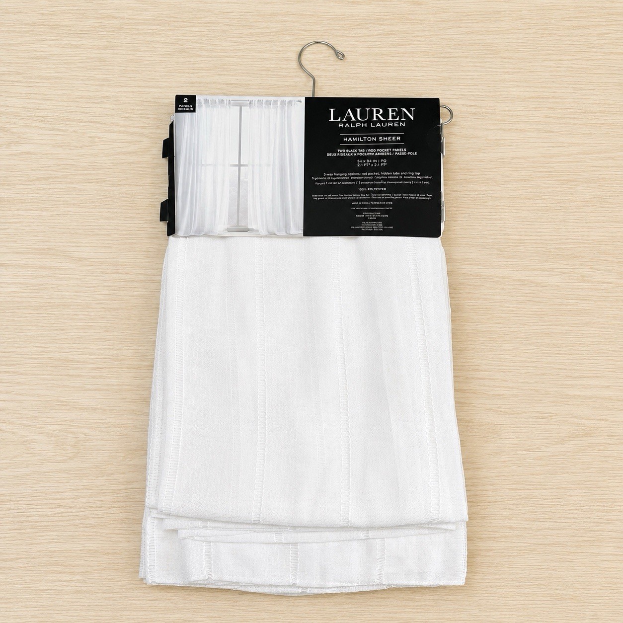 NEW Ralph Lauren 54”x84” White Hamilton Sheer 2 CURTAIN Panels Woven Stripes NWT