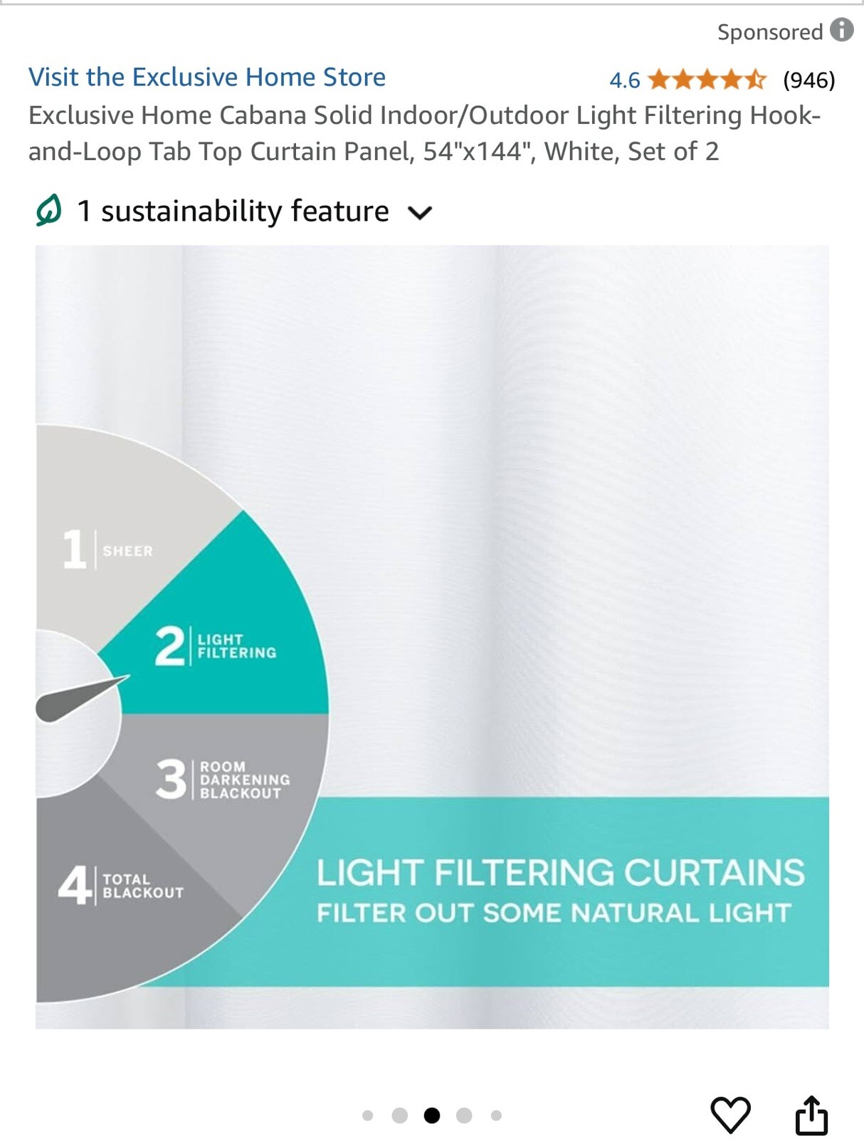 Cabana Solid Indoor/Outdoor Light Filtering Hook-and-Loop Tab Top Curtain Pan…