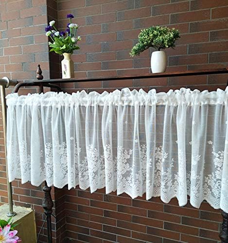 White Lace Valances for Windows 51X16Inch, Lace Floral Embroidered