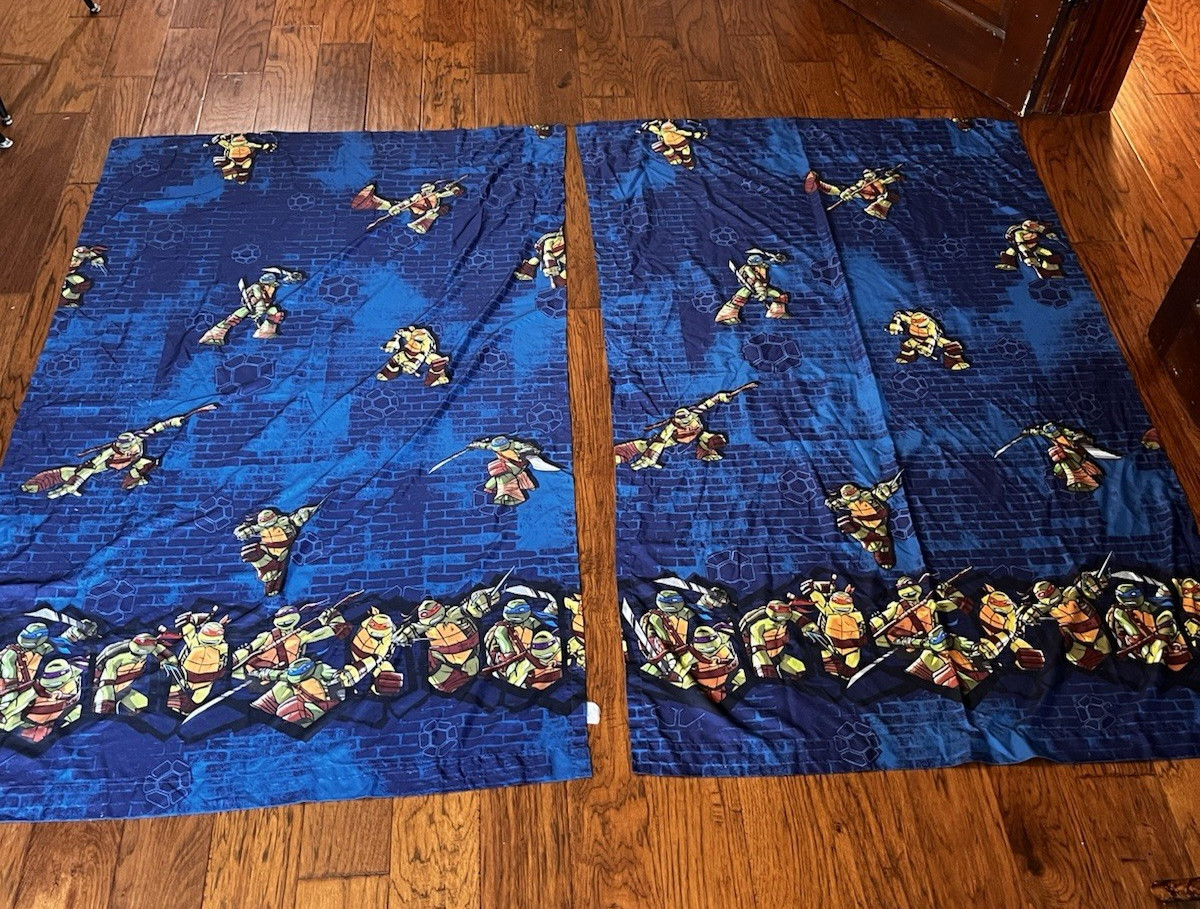 1 Pair Nickelodeon Teenage Mutant Ninja Turtles Blue Curtains 41×63 Pre-owned