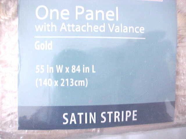 Curtain Panels Attached Valance Gold Satin Stripe Tassel Lot of Two 55 W X 84″