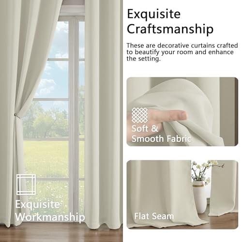 Room Darkening Curtains for Bedroom 63 Inch 40″W x 63″L (Pack of 2) Natural