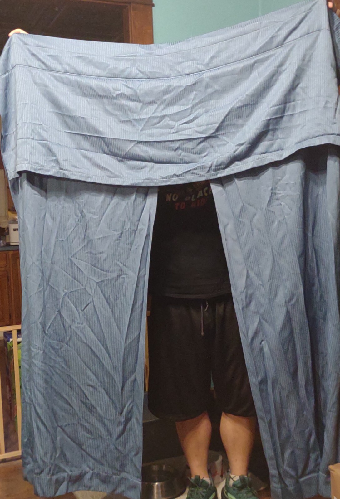 Vintage Country Blue Pinstriped Curtains W/Valance 61″ X 56″ 3 Sections, Shears