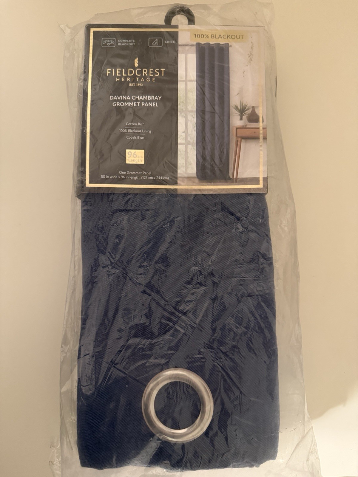 Fieldcrest Davina Chambray Grommet Panel 50 x 96 Blackout-Cobalt Blue