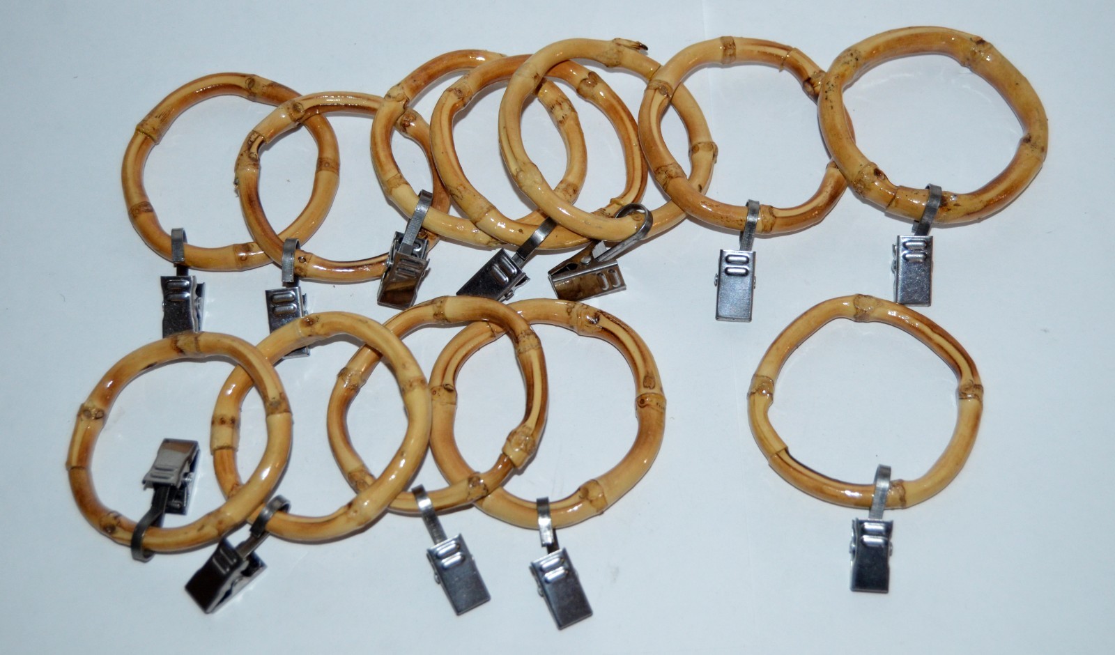 Bamboo Curtain rings with clips made from real bamboo set of 12