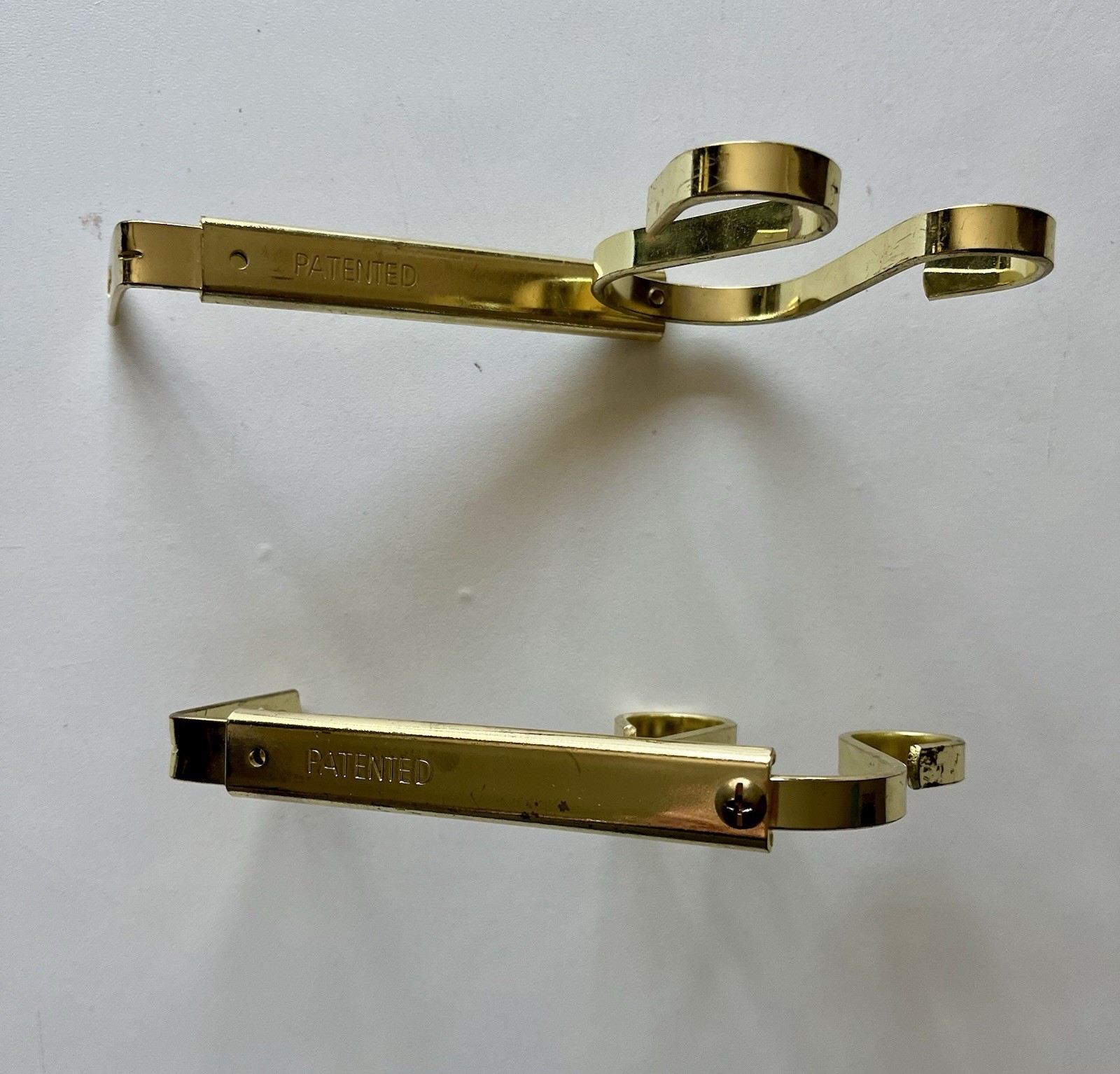 Vintage MCM Brass Double Gooseneck Window Shag Drapery Hooks Set of 2