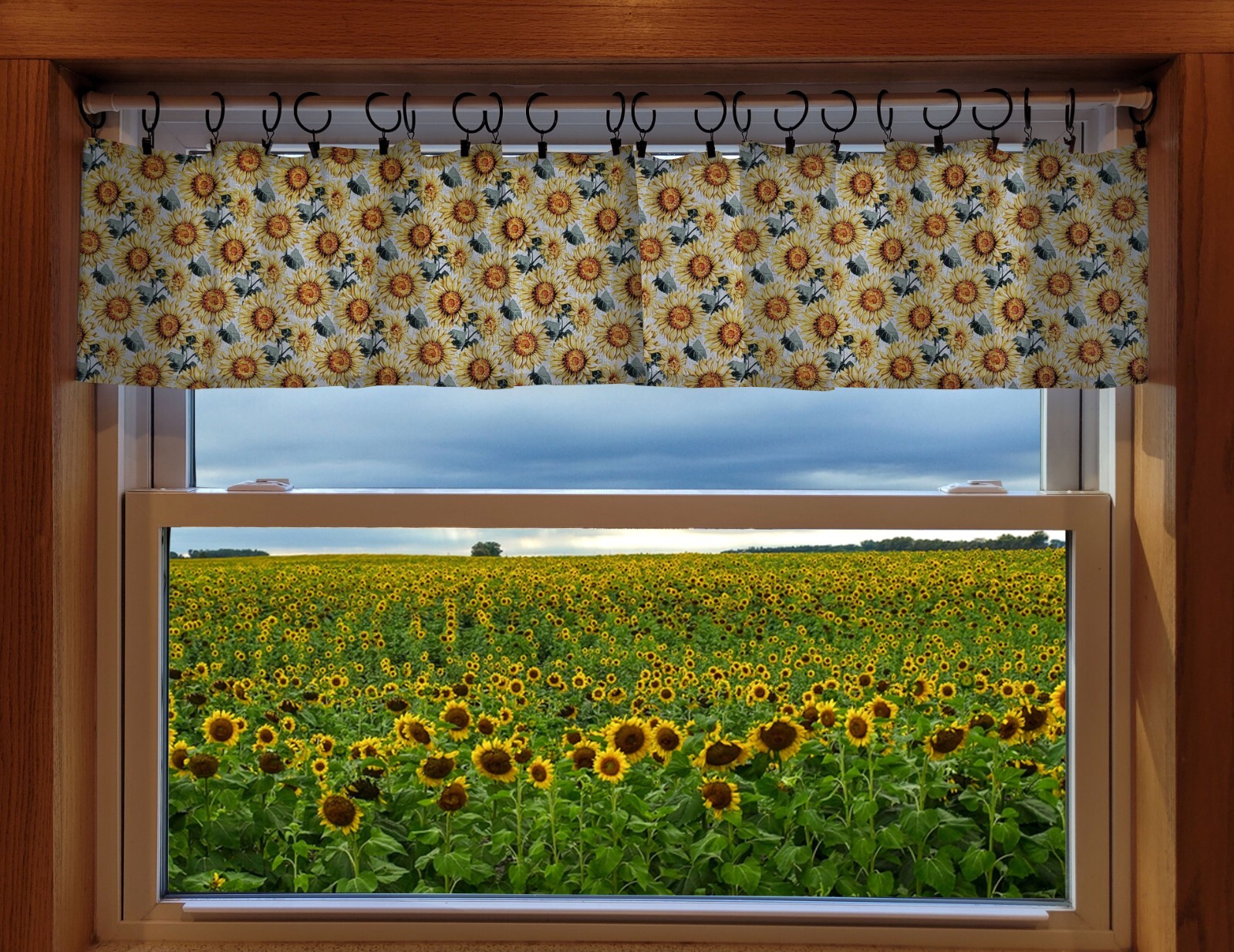 Harvest Sunflowers Ring Top Valances or Curtains