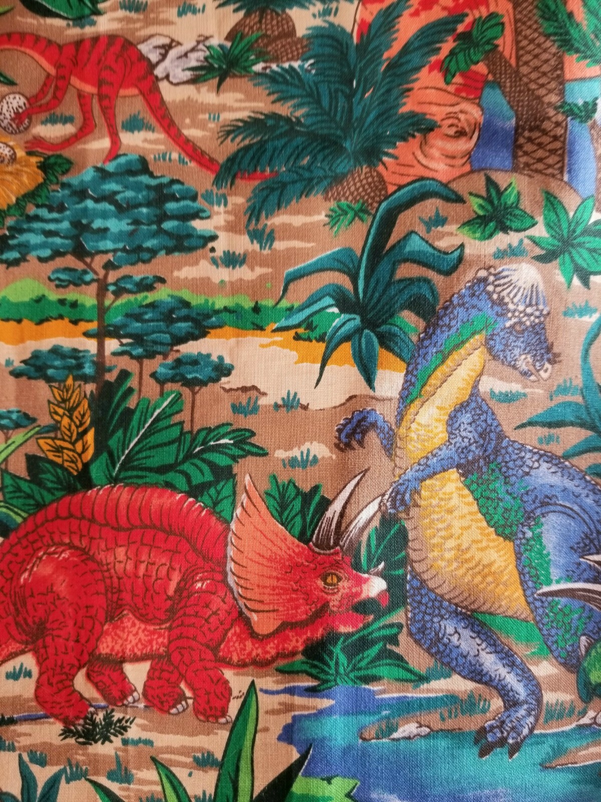 Dinosaur Print Single Childrens Curtain Or Wall Hanging Bright Colors Many Dinos