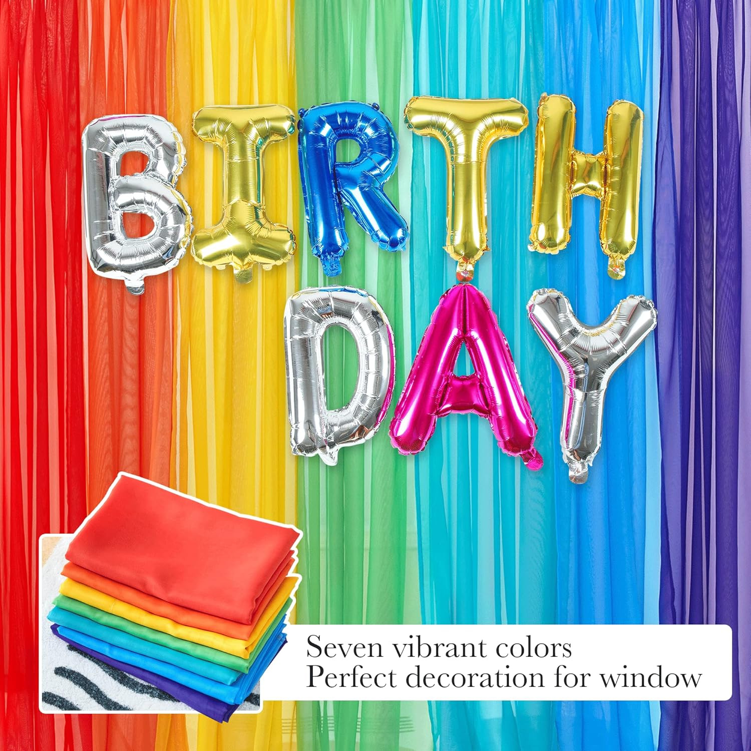 7 Pieces Rainbow Sheer Curtains – Colorful Backdrop Bright Drape Set for Playroo