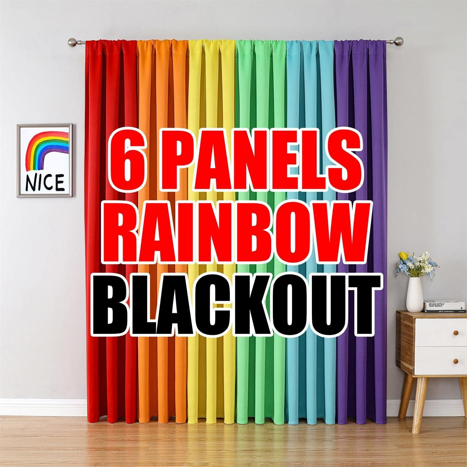 6 Panel Blackout Rainbow Curtains for Bedroom & Living Room – 84 Inch Long, Dark