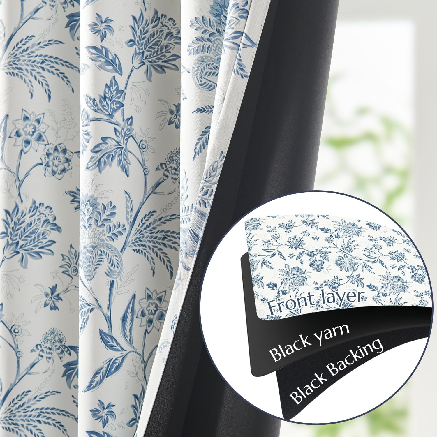 Blackout Floral Curtains Printed Flower Black Out Curtains, French Country Back
