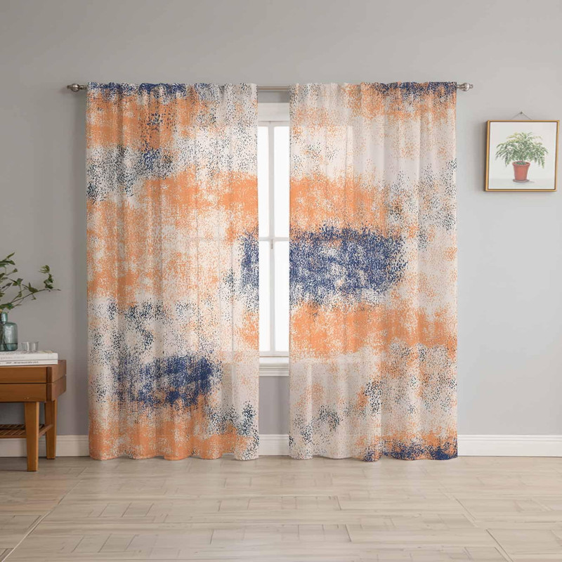 Hokiten Orange And Blue Sheer Curtains Set Of 2 Curtain Panels 52 X 96 Inch