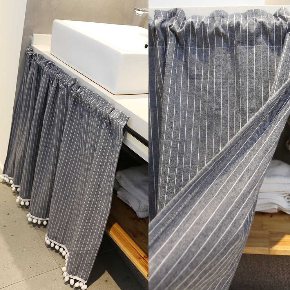 Pom Pom Curtain Kitchen Stripe Cabinet Cafe Window Drape Half Curtain Valance