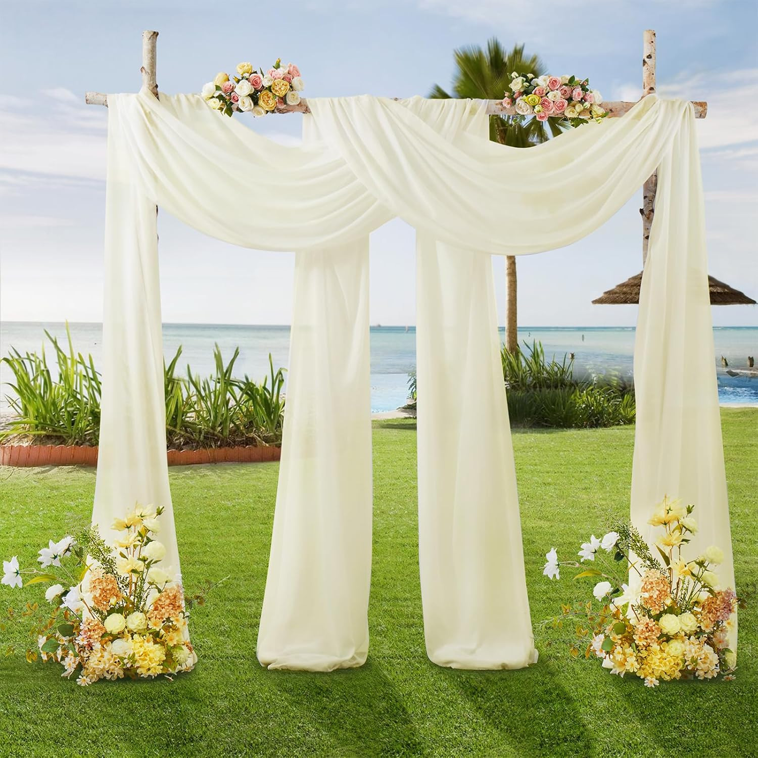 Chiffon Weeding Arch Draping Fabric Ivory Drapes for Backdrop(1 Panel – 28″ x 19