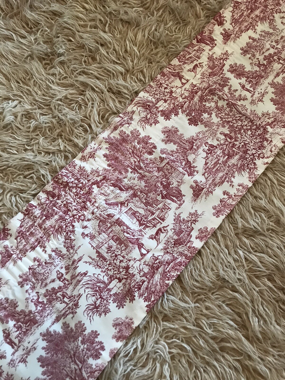 RED & IVORY 100% COTTON FRENCH TOILE 69”x15” LINED CURTAIN VALANCE