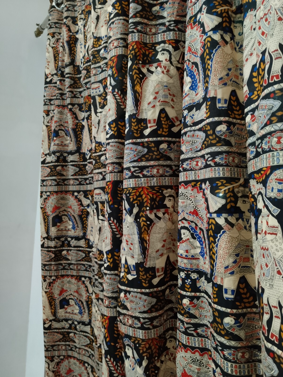 black, madhubani block print luxury cutains, boho curtains bagru print