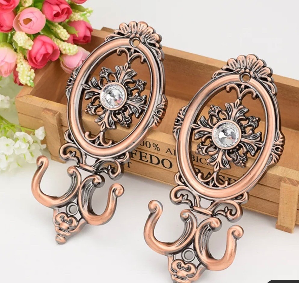 2 pc. Gold Curtain Holdbacks Rhinestone flower curtain hooks for drapes/sheers
