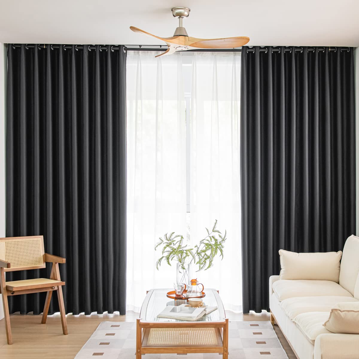 Window Black Blackout Curtains for Bedroom 63 inches Long 2 Panels Set Gromme…