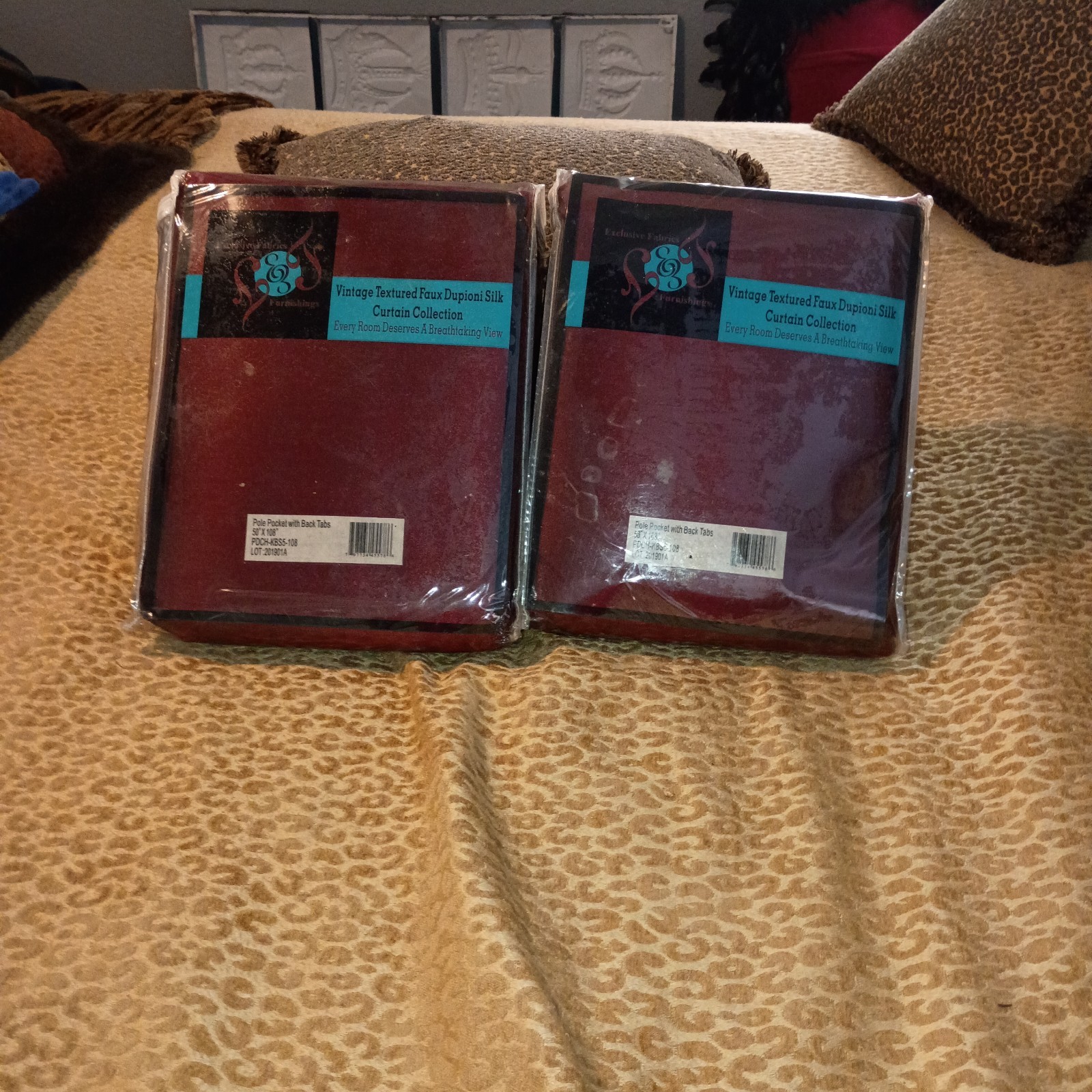 Exclusive Fabrics Vintage Faux Dupioni Silk Curtains 50x96in Red Pole Pocket