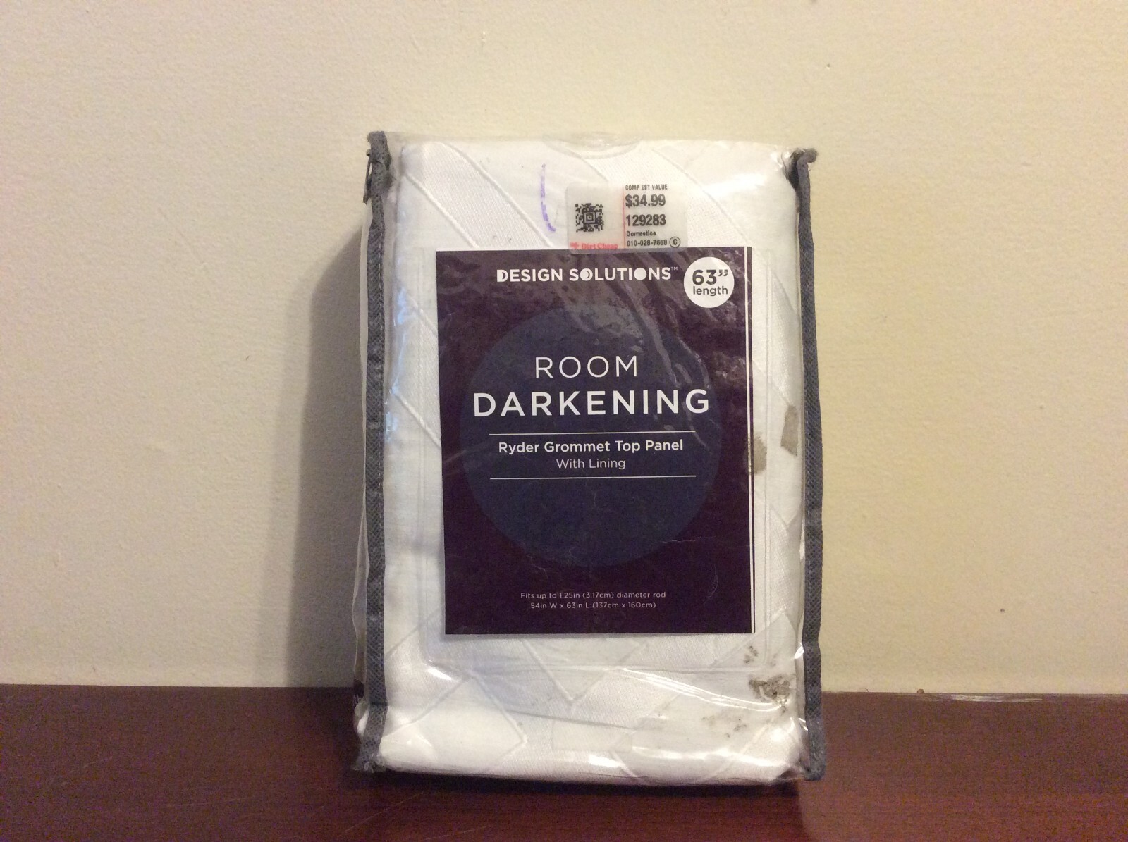 Design Solutions Room Darkening Ryder Grommet Curtain Panel White 63″