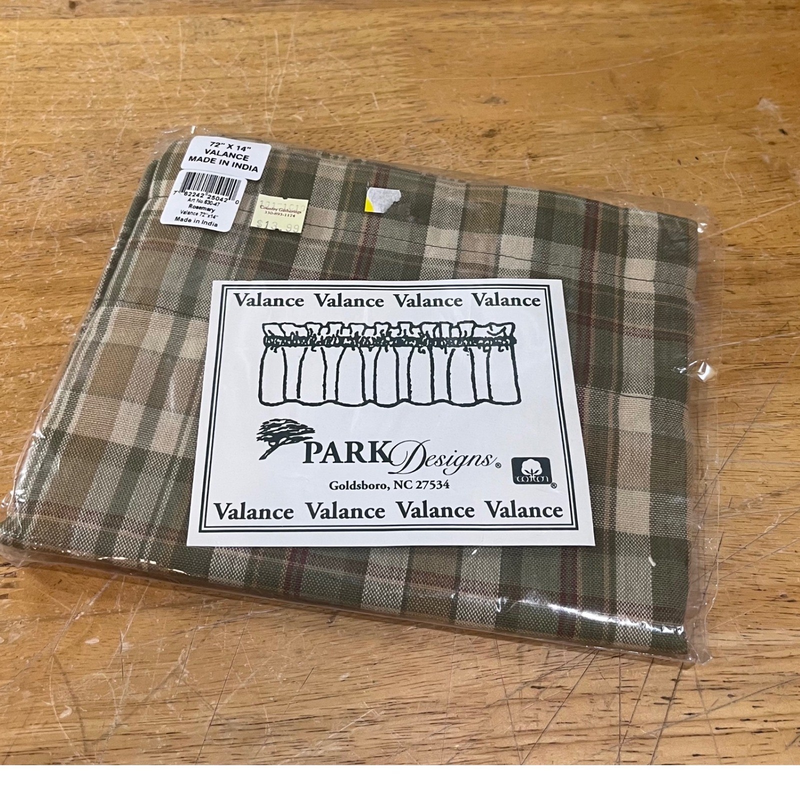 Park Designs Rosemary Plaid Window Valance 72×14 Green Tan Rustic Farmhouse NEW