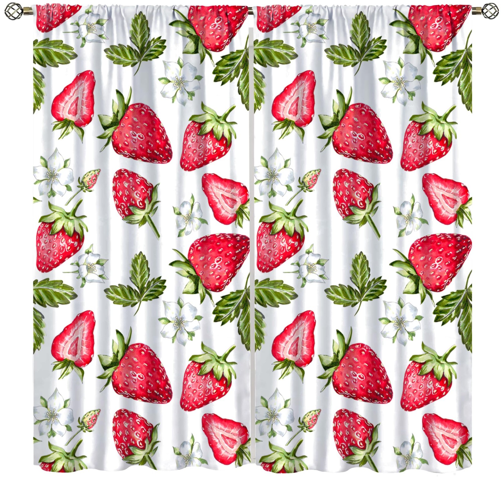 Strawberry Curtains Summer Red Fruit Flower Green Leaf Blue Butterfly Window …