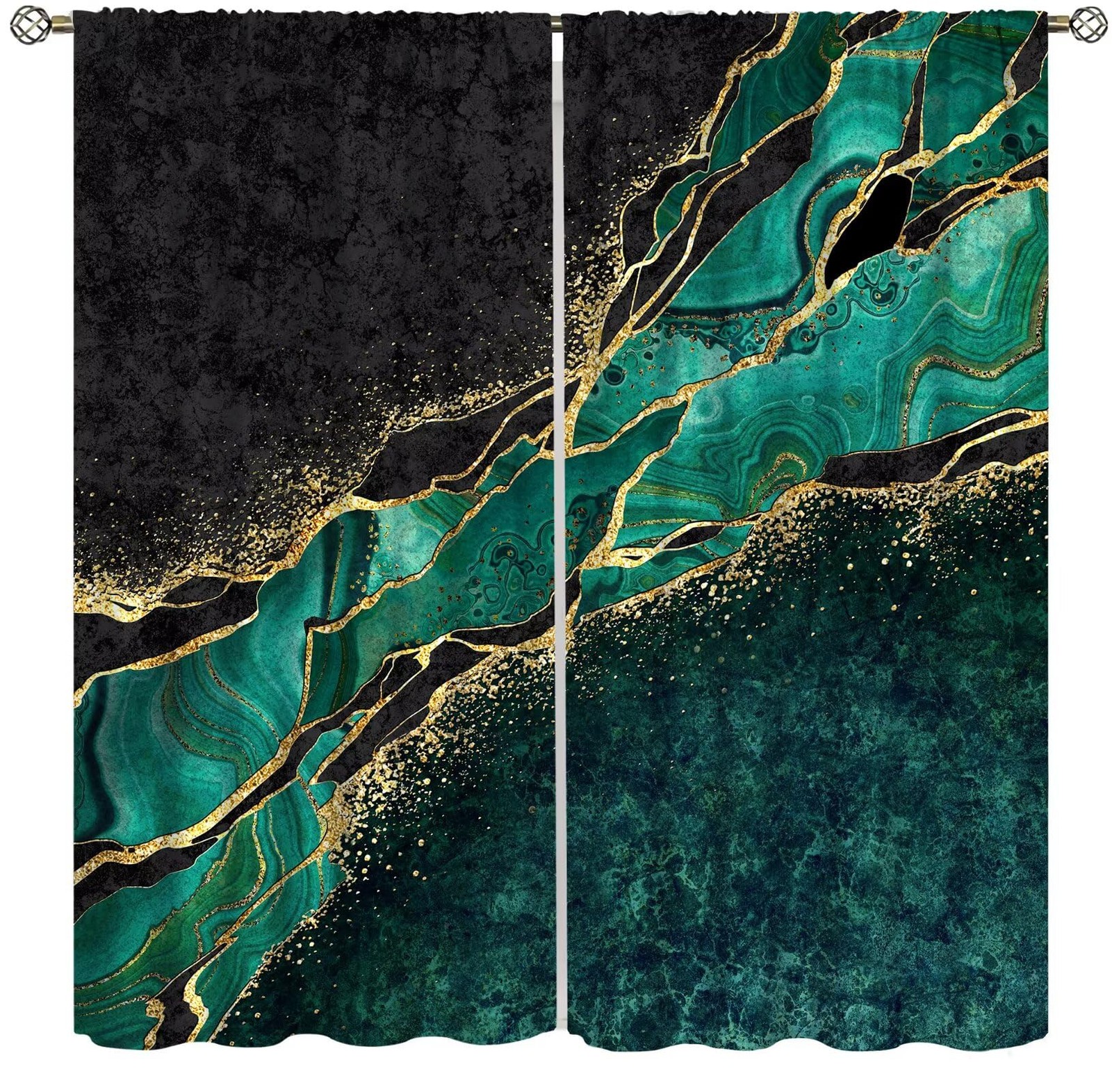 Marble Curtains, Abstract Green Malachite and Gold Texture Modern Home Living…