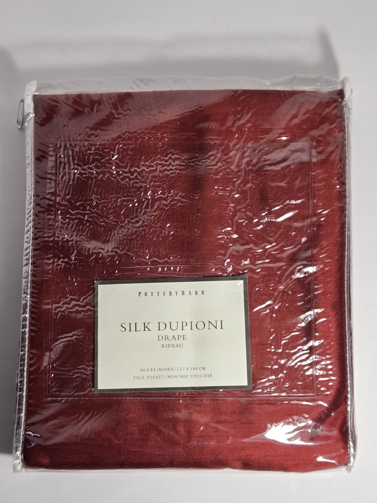 Pottery Barn Silk Dupioni Drape Rideau Pole Pocket 50×63 Wine Red Maroon (ONE)